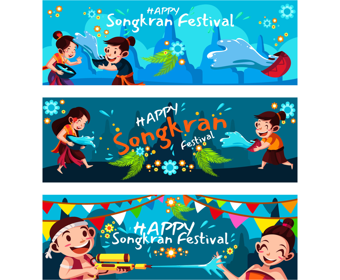 Thailand Songkran Festival Banner Set