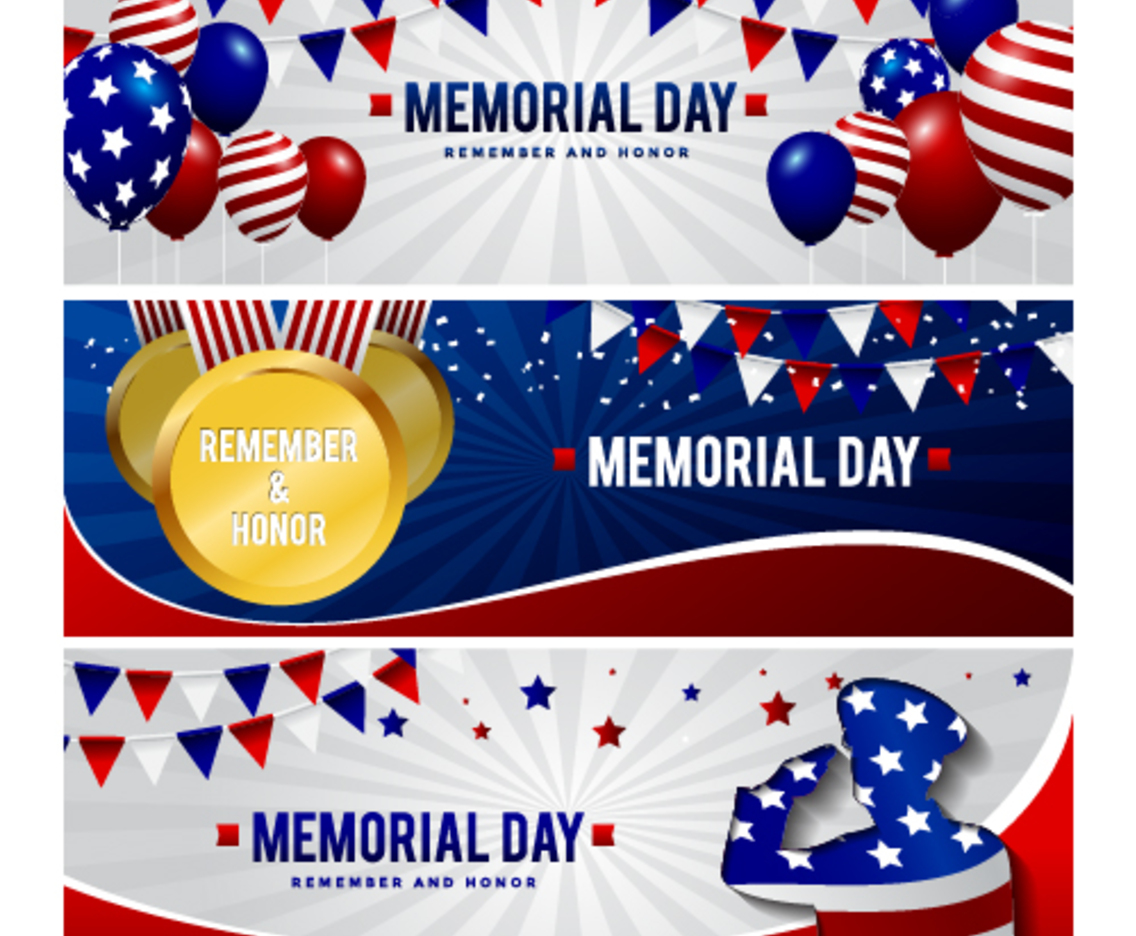 Memorial Day Banner with Blue and White Color