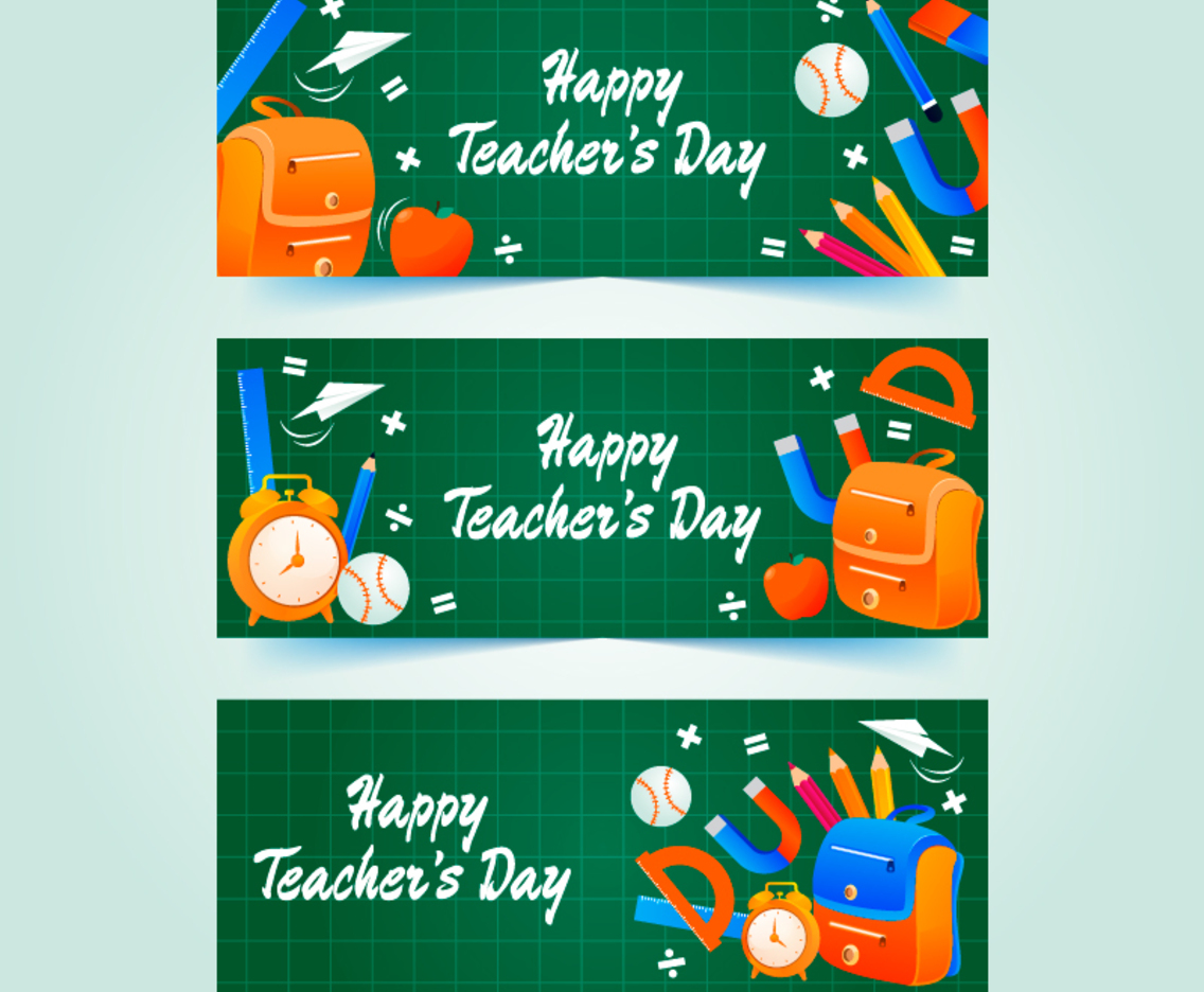 Teacher's Day on Green Square Chalkboard Banner