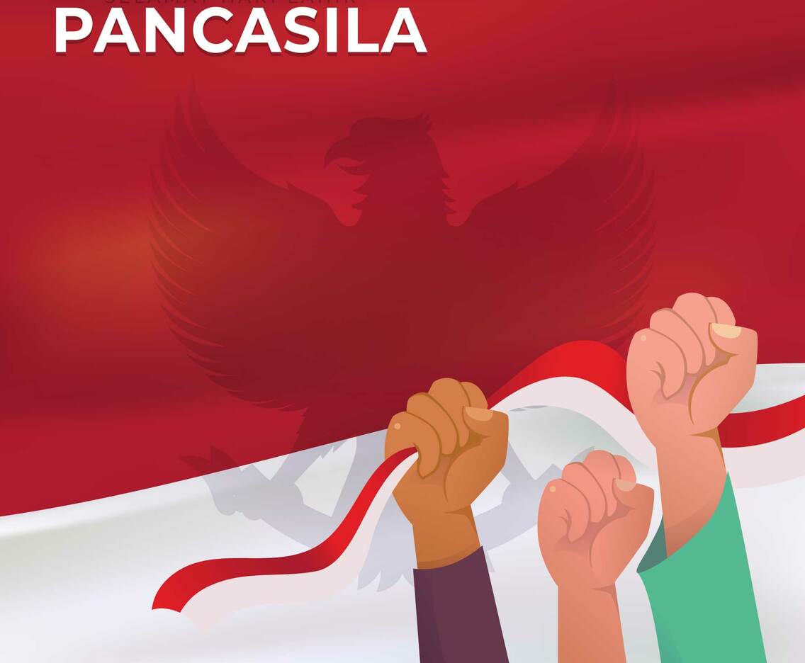 Pancasila Day with Hand Holding Indonesian Flag