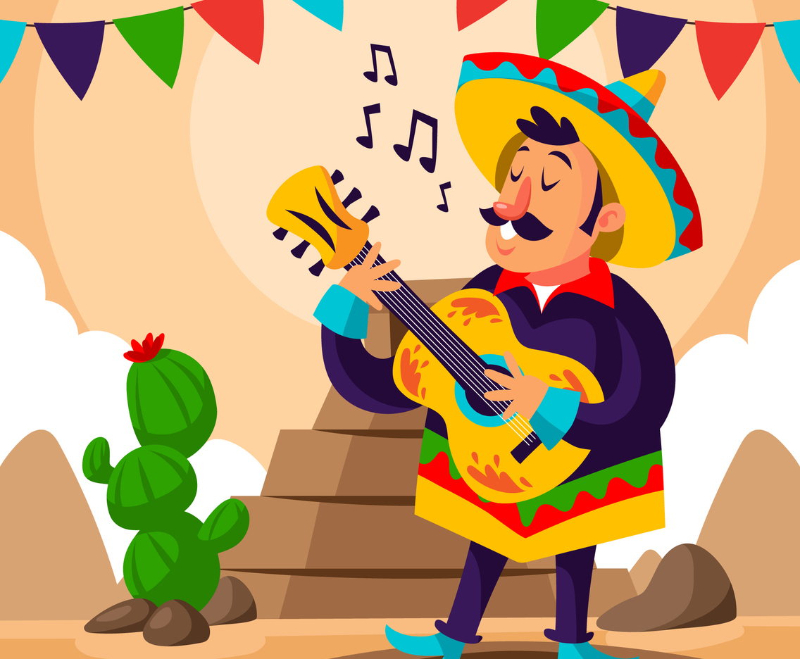 Man Wearing Mexico Traditional Clothes Playing Guitar
