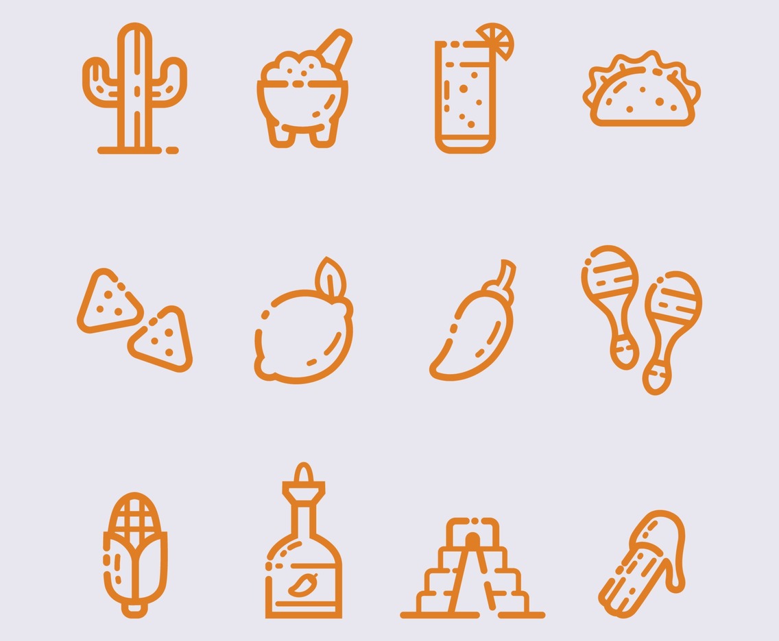 Set of Cinco De Mayo Line Art Icon