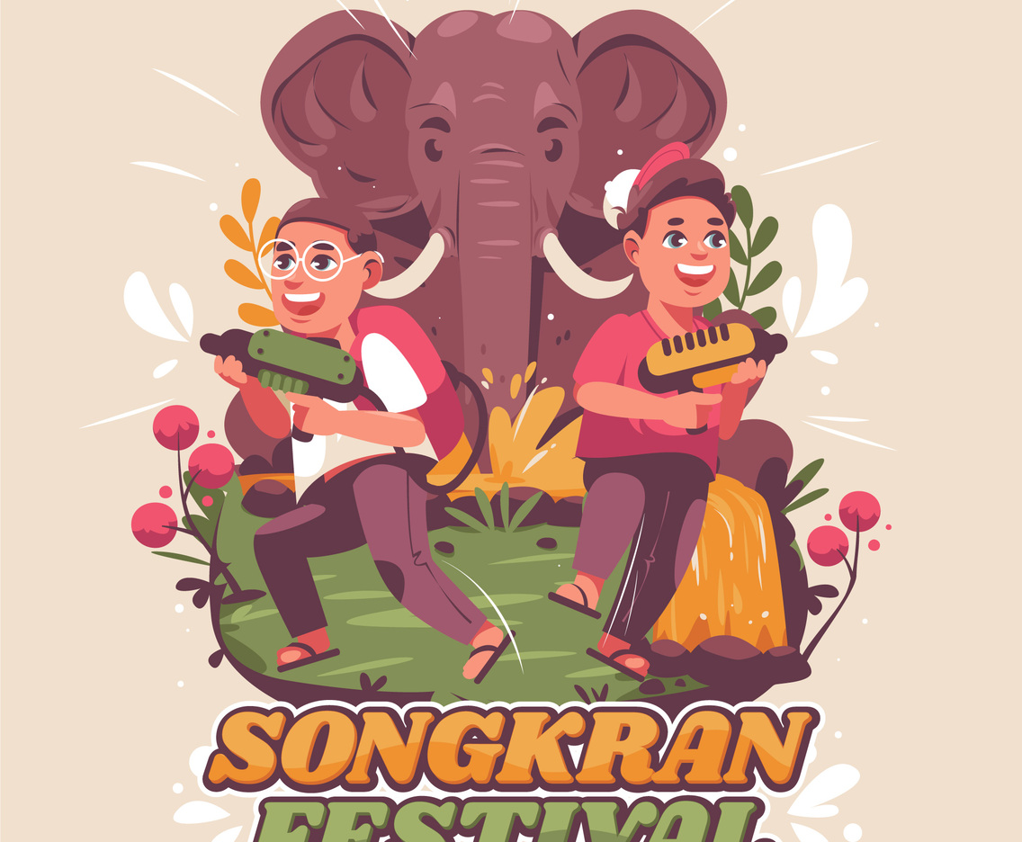 Two Happy Kids Celebrating Songkran Festivity