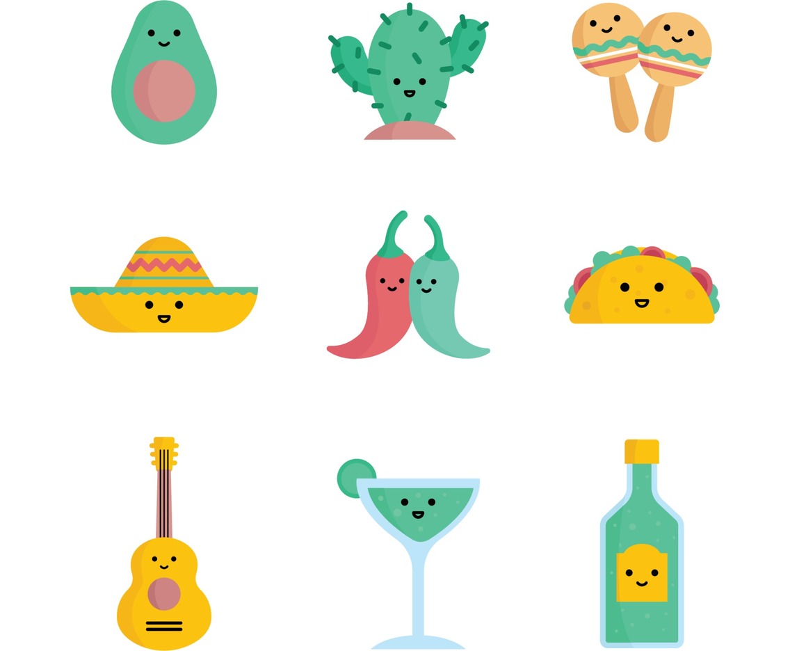 Cute Cartoon Cinco De Mayo Icon Set