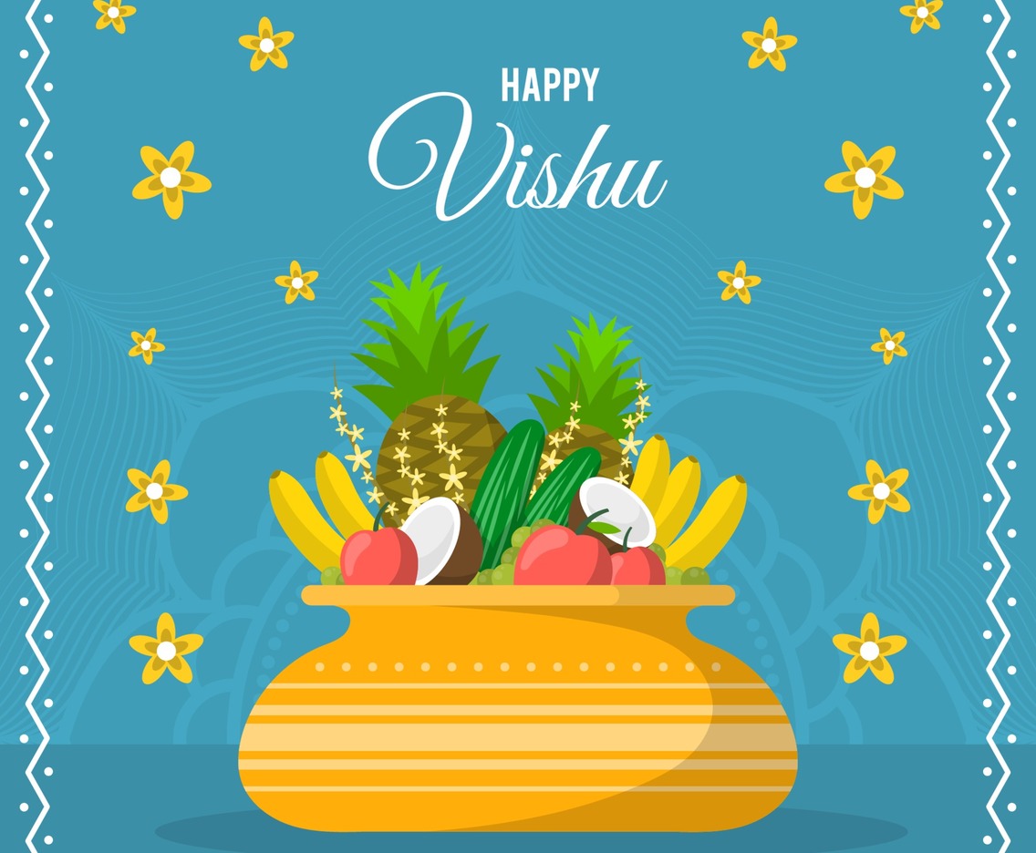 Flat Vishu Festivity with Blue Background