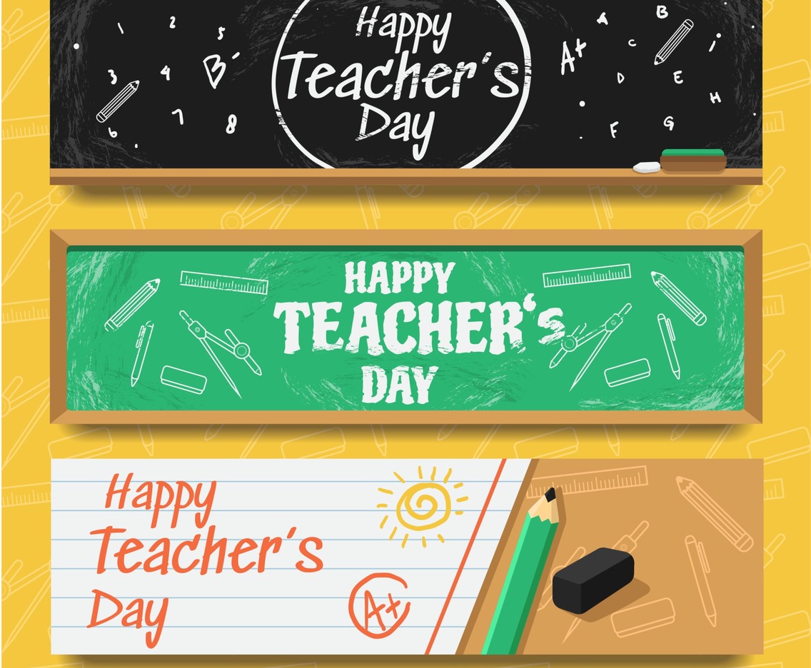 Teacher's Day Banner with Stationery Themes