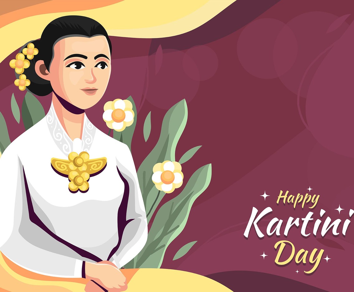 Kartini Day Background with Floral Accent