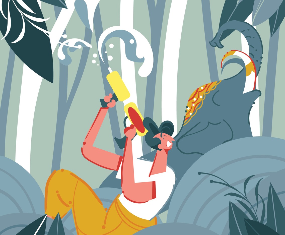 Man with His Elephant Celebrating Songkran