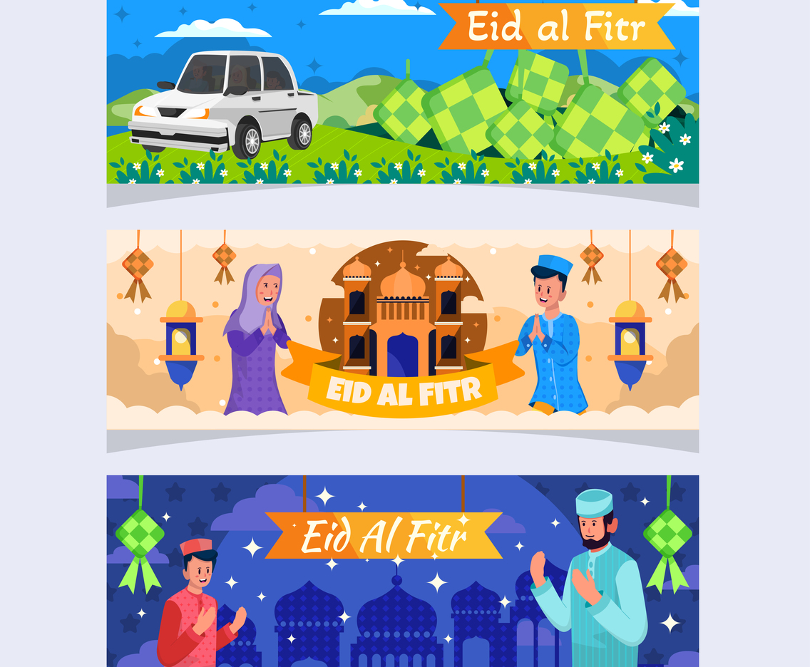 Festive Eid Al Fitr Banner Set Vector Art & Graphics | freevector.com