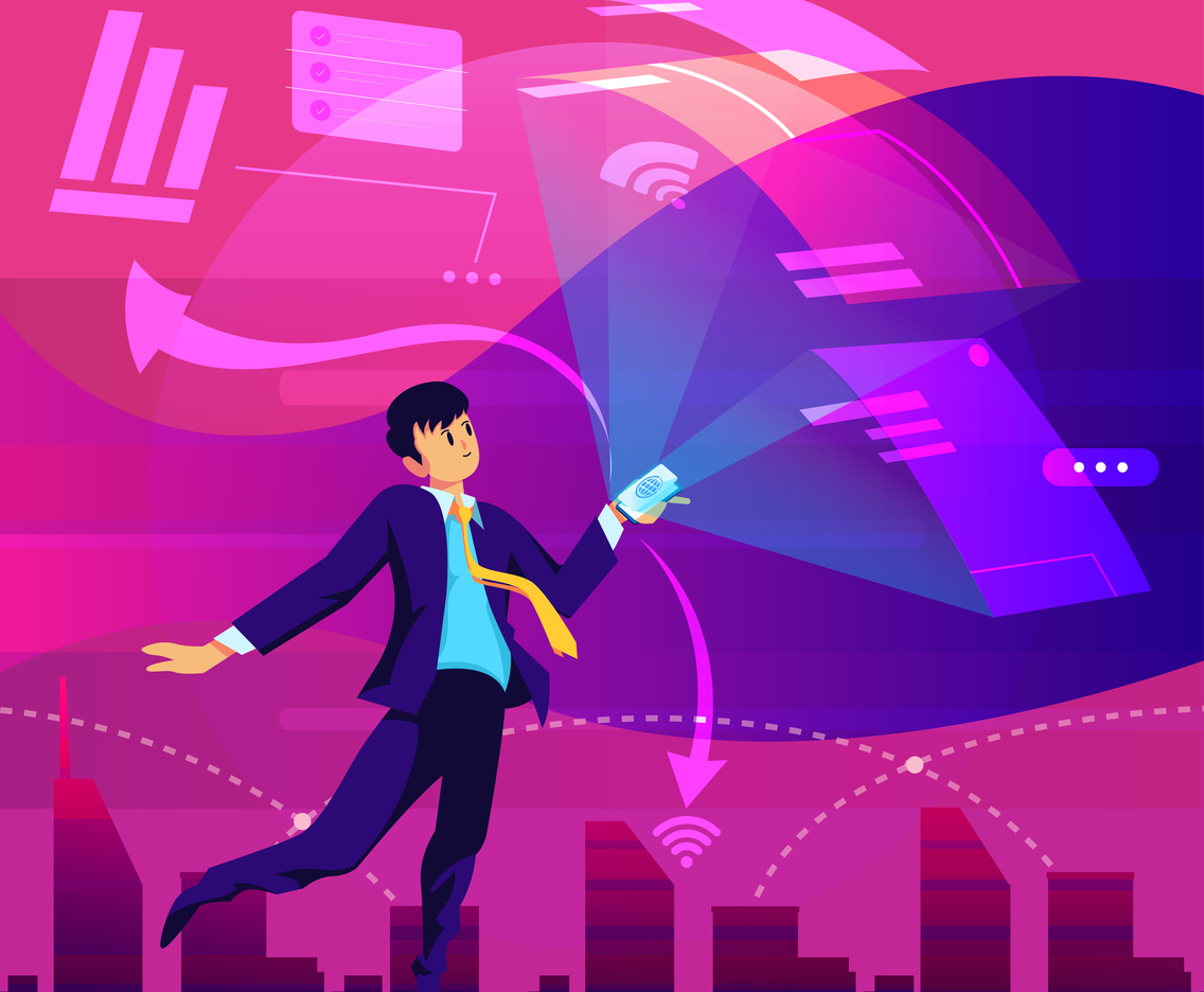 Entrepreneurs Floating in the City of the Future Concept