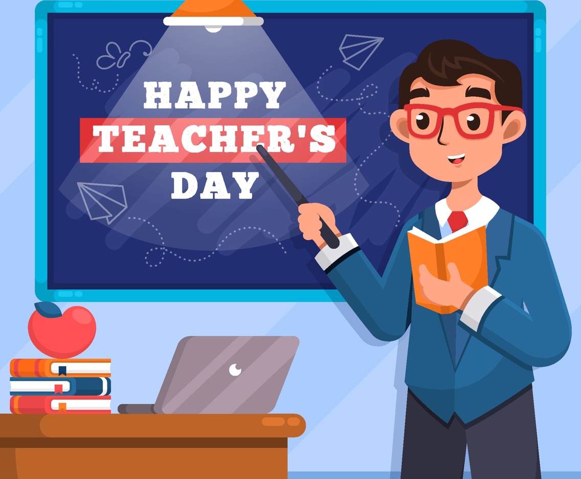 Happy Teacher Day with Classroom Background