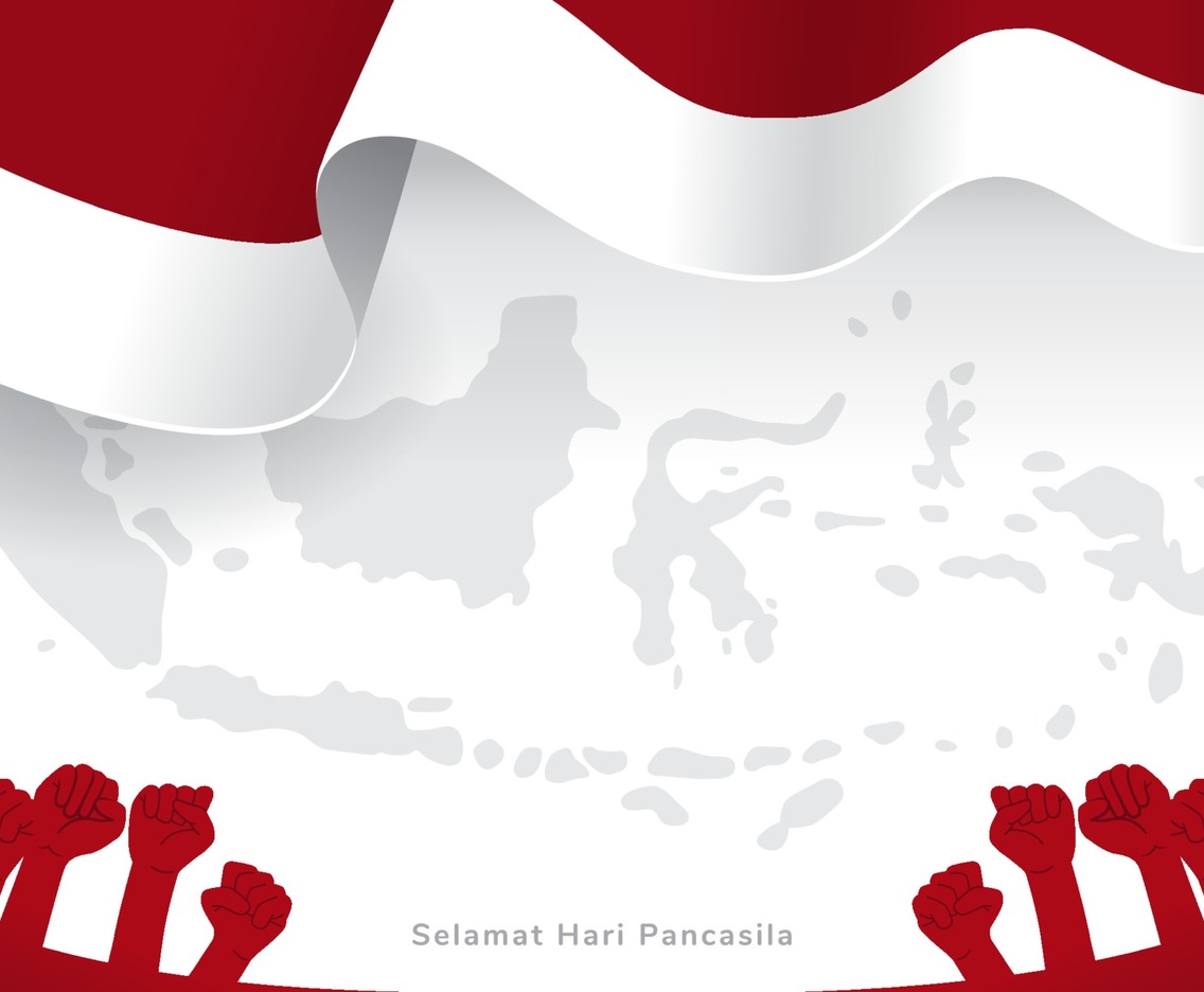 Indonesian Celebrating Pancasila Day with Indonesia Map and Flag Background