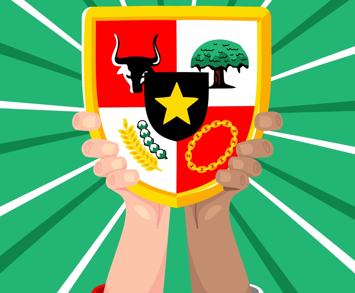 Two Difference Hand Rise The Shield of Pancasila