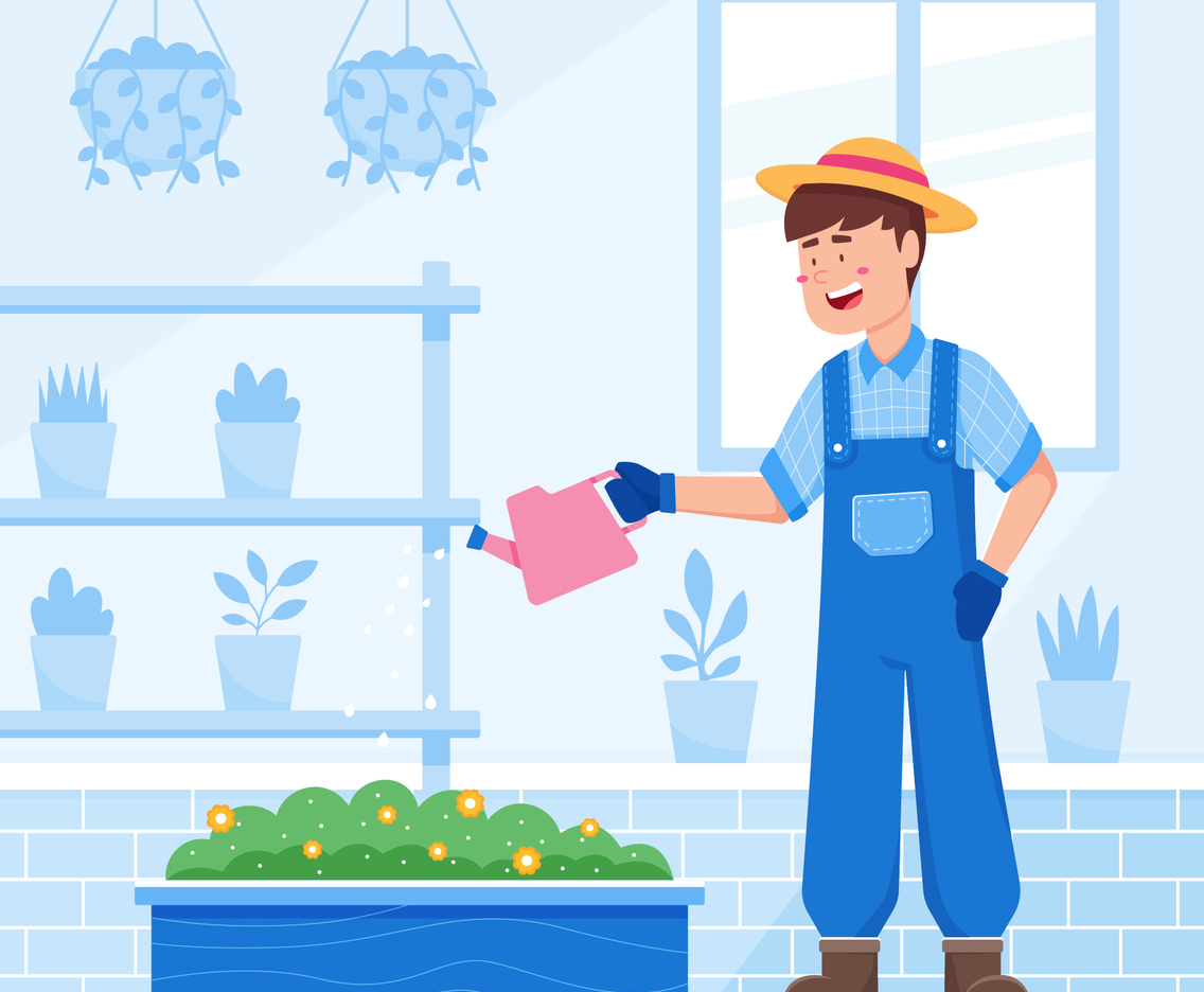 Gardening and Watering Plant at Home