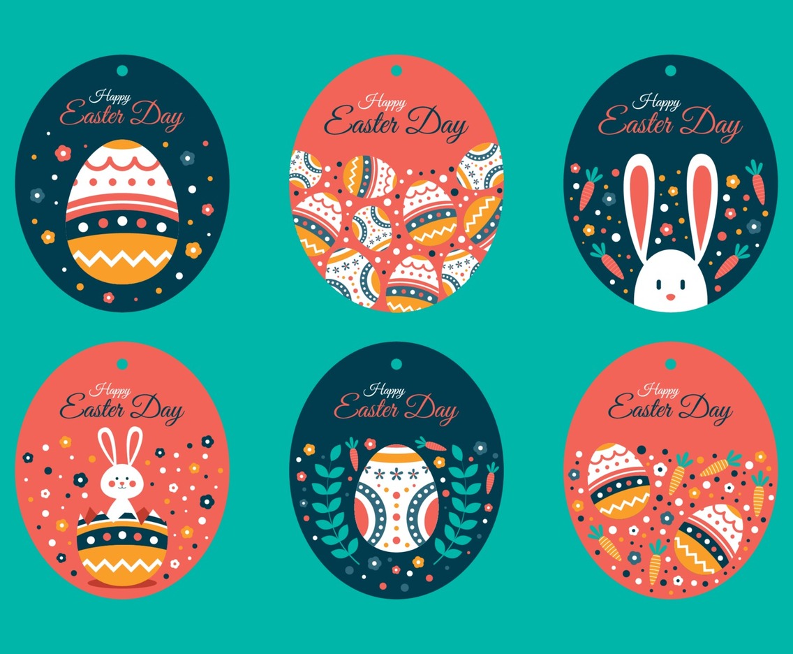 Easter Eggs, Rabbit, Carrot, and Flower Label Collection