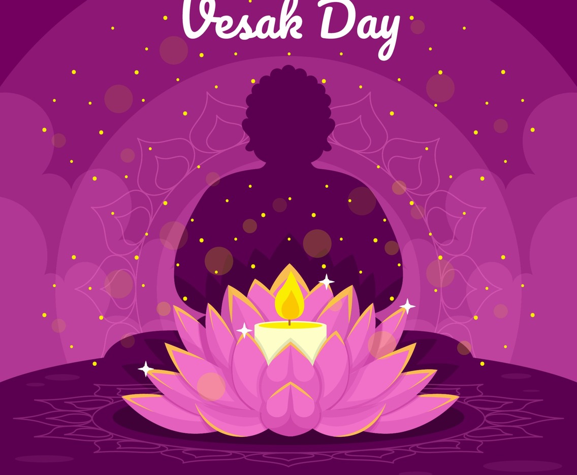 Vesak Celebration With Candle And Lotus