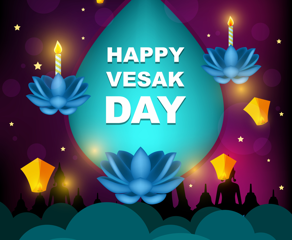 Happy Vesak Day with Purple Ornament