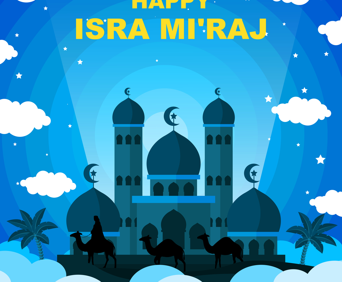 Happy Isra Mi'raj with Blue Background