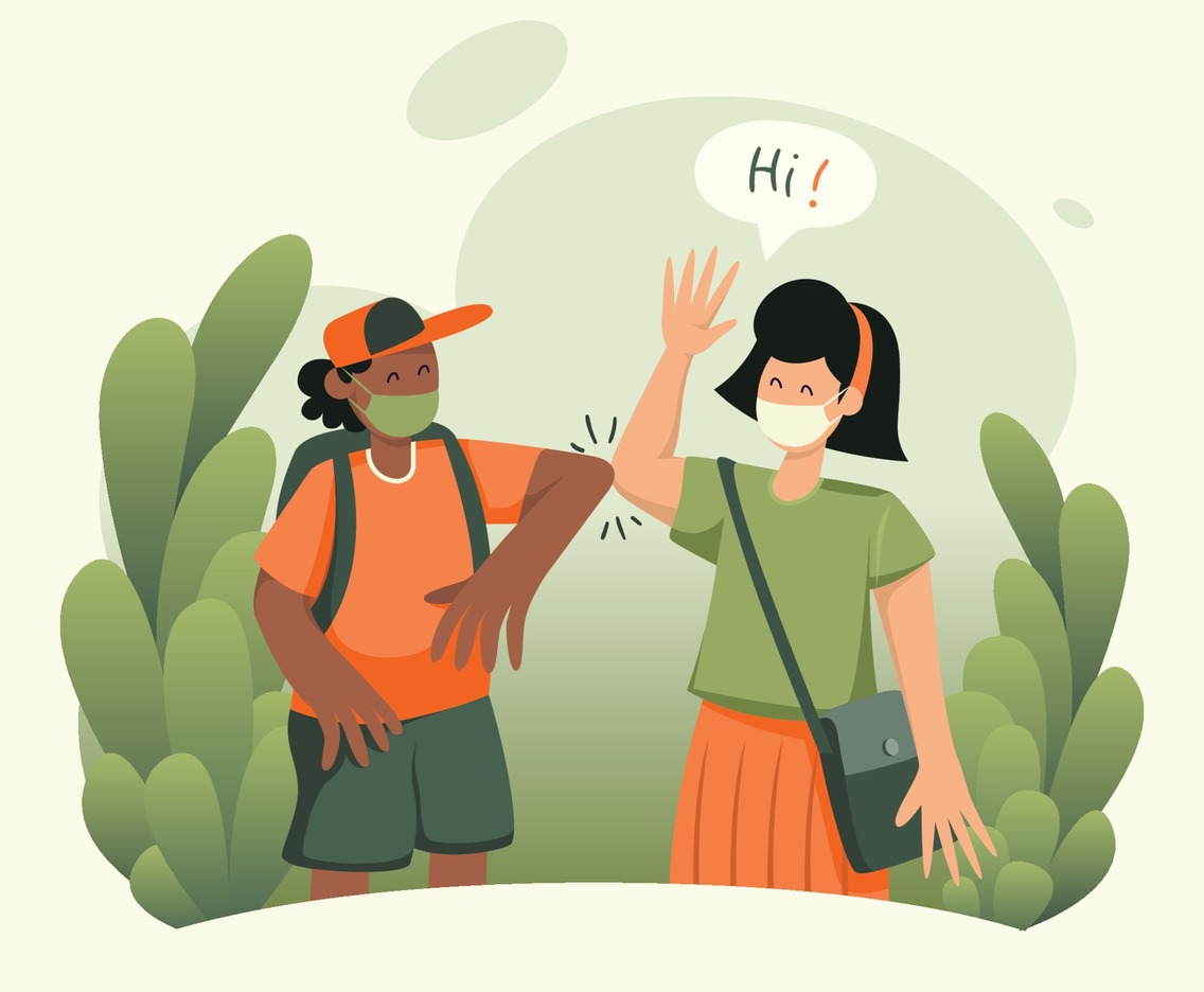 Two School Children Give a Greeting in New Normal Ways