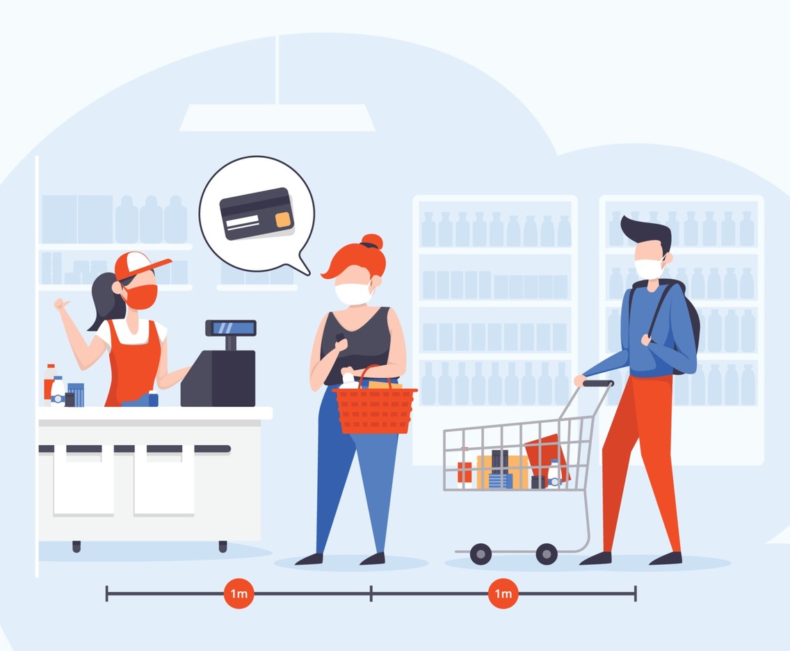 People in Store Apply Health Protocols
