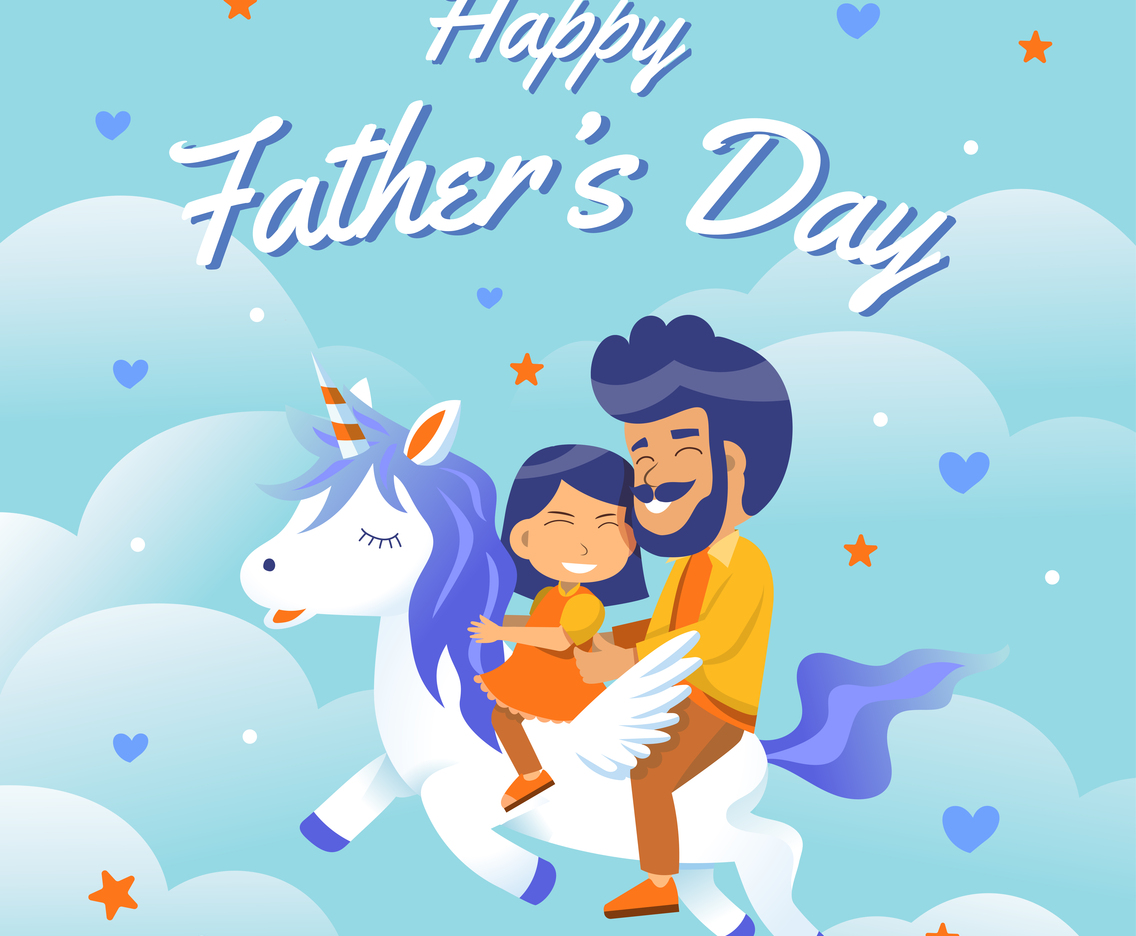 Father and Daughter Riding Unicorn Concept