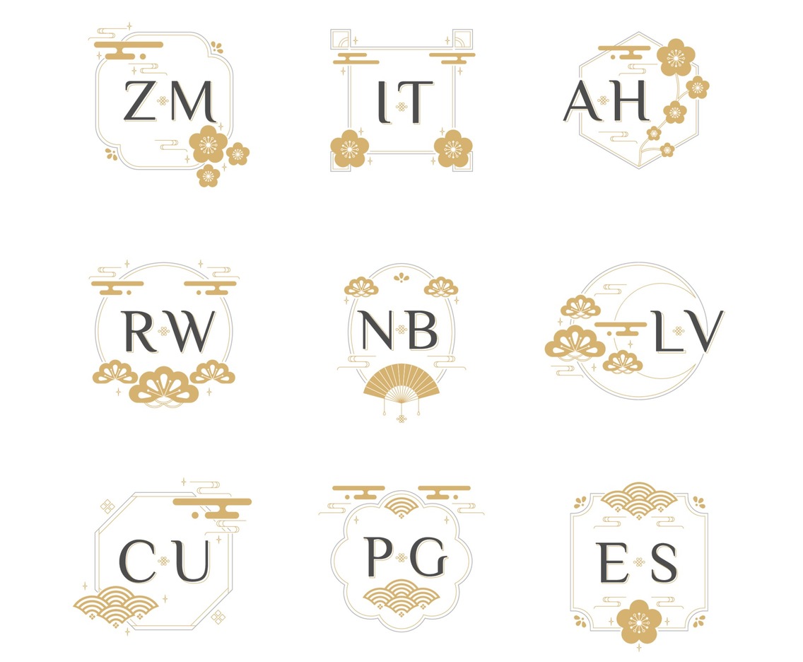 Oriental Inspired Duotone Wedding Monogram
