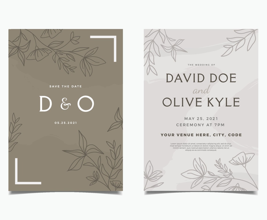 Wedding Invitation with Leaves Ornament
