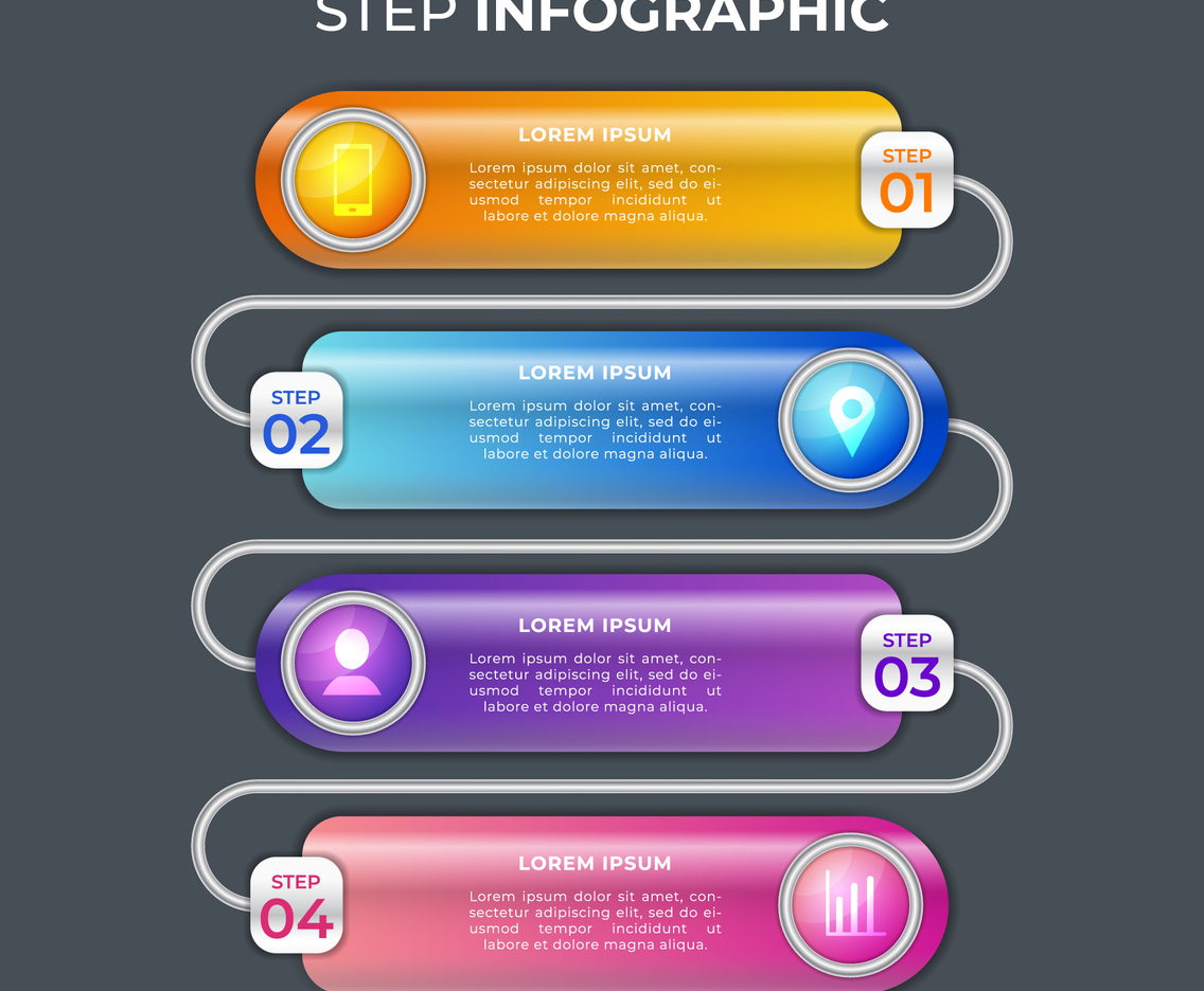 3D Glossy Business Step Infographic