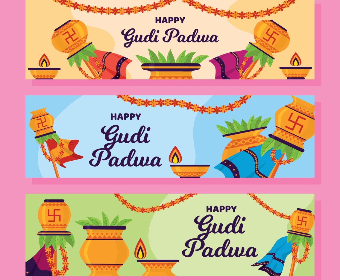 Gudi Padwa Flat Design Banner Set