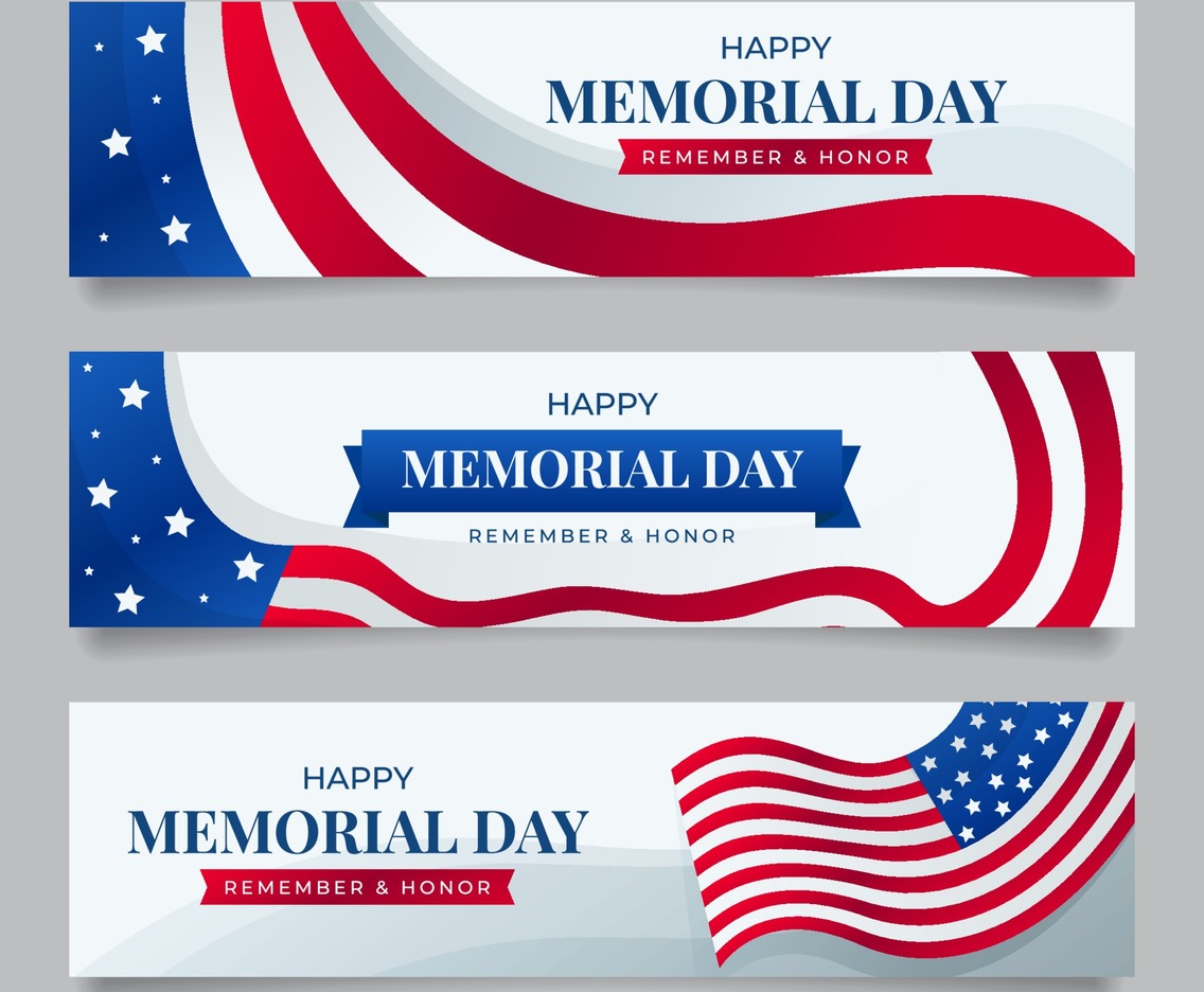 Collection of Memorial Day Banners with White Background
