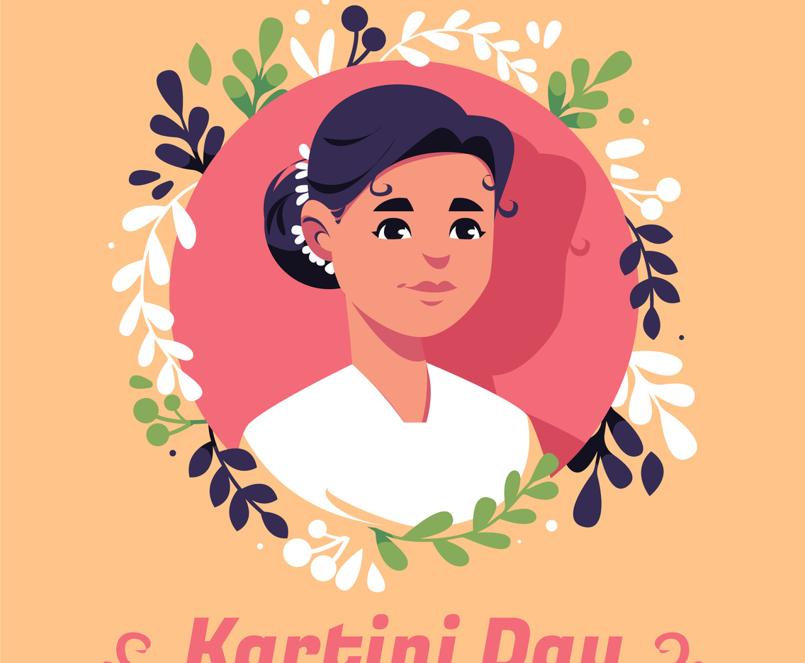 Kartini Day Illustration with Women in Circle Flower Frame