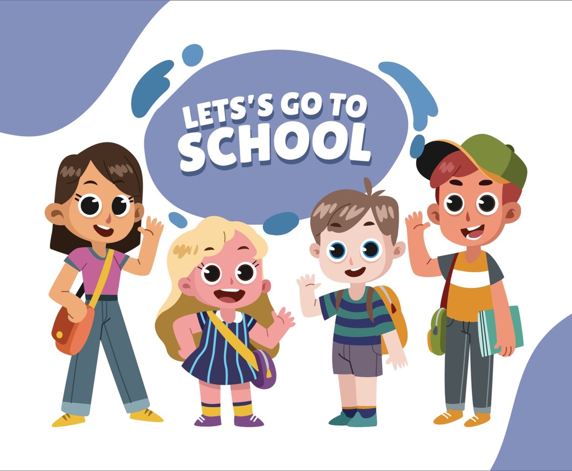 Four Students Stands Together Going to School
