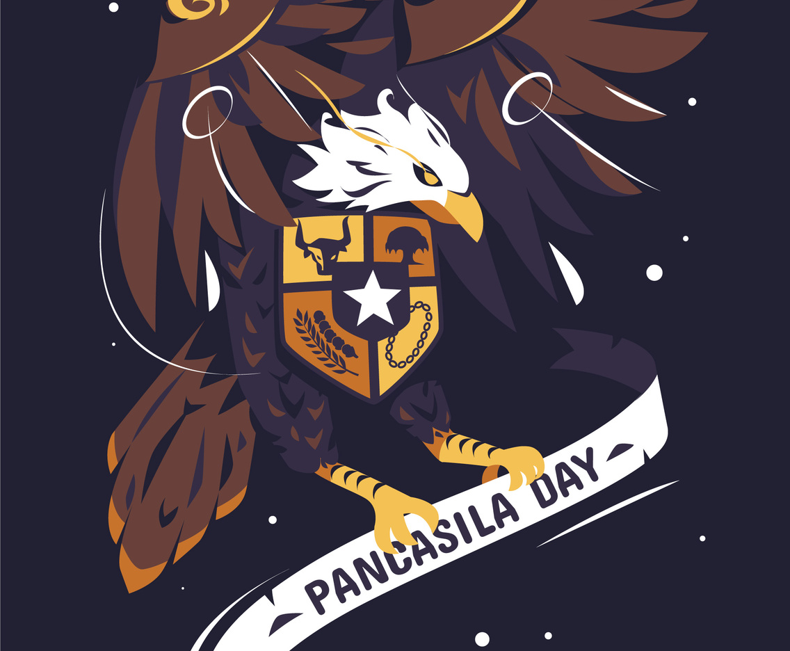 Pancasila Day Illustration With Garuda Holding Ribbon