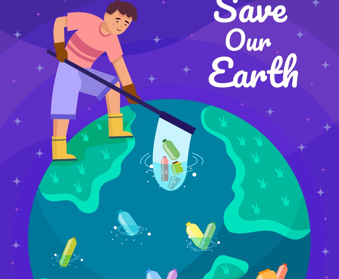 Man Collect Trash From The Sea Concept