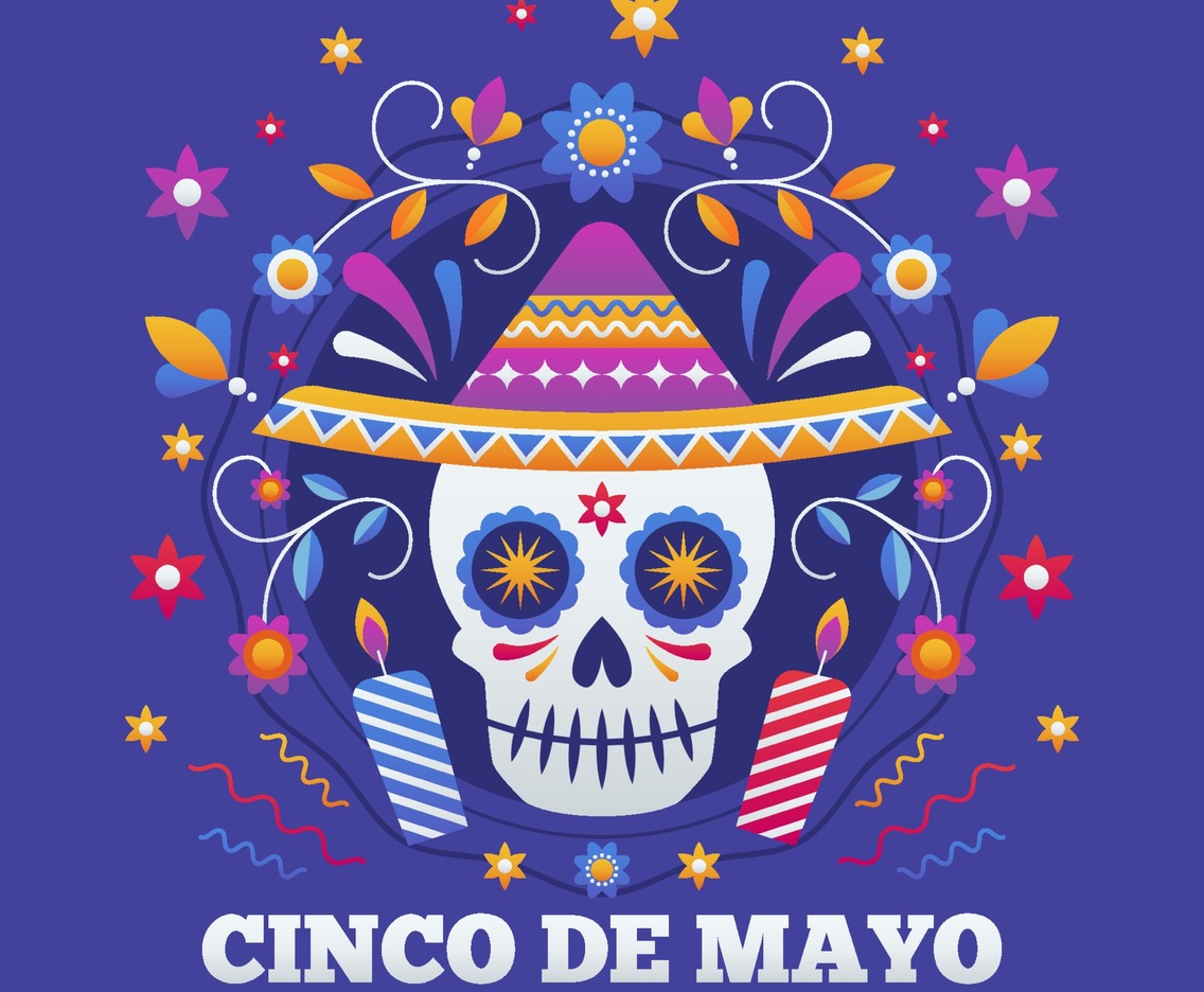 Cinco de Mayo skull and colorful flowers
