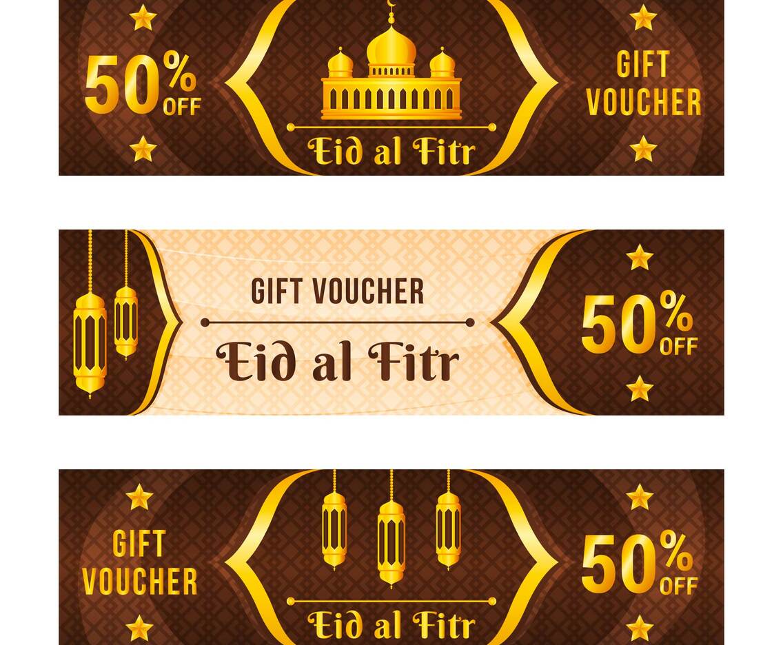 Elegant Brown Gold Eid Al Fitr Voucher Set
