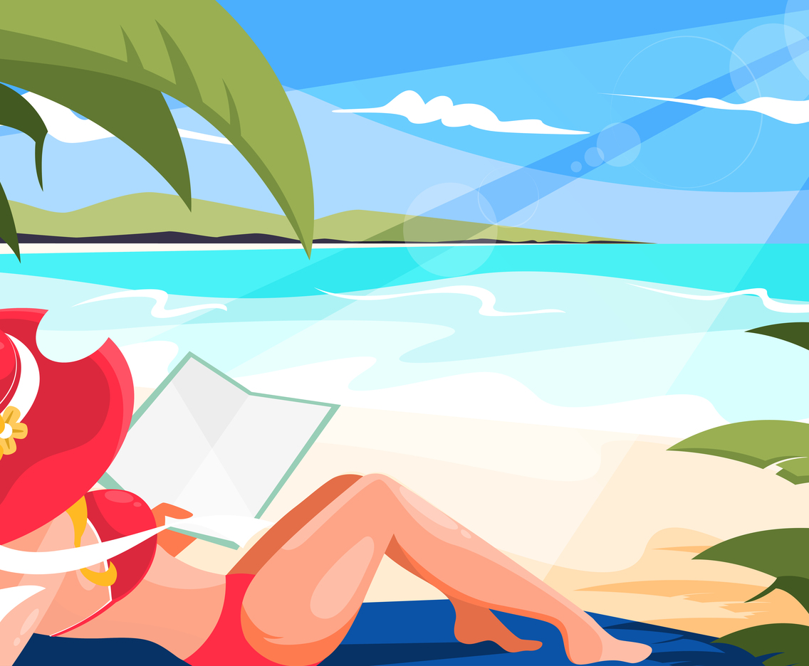 Women Relaxing on Beach at Summer Vacation Time