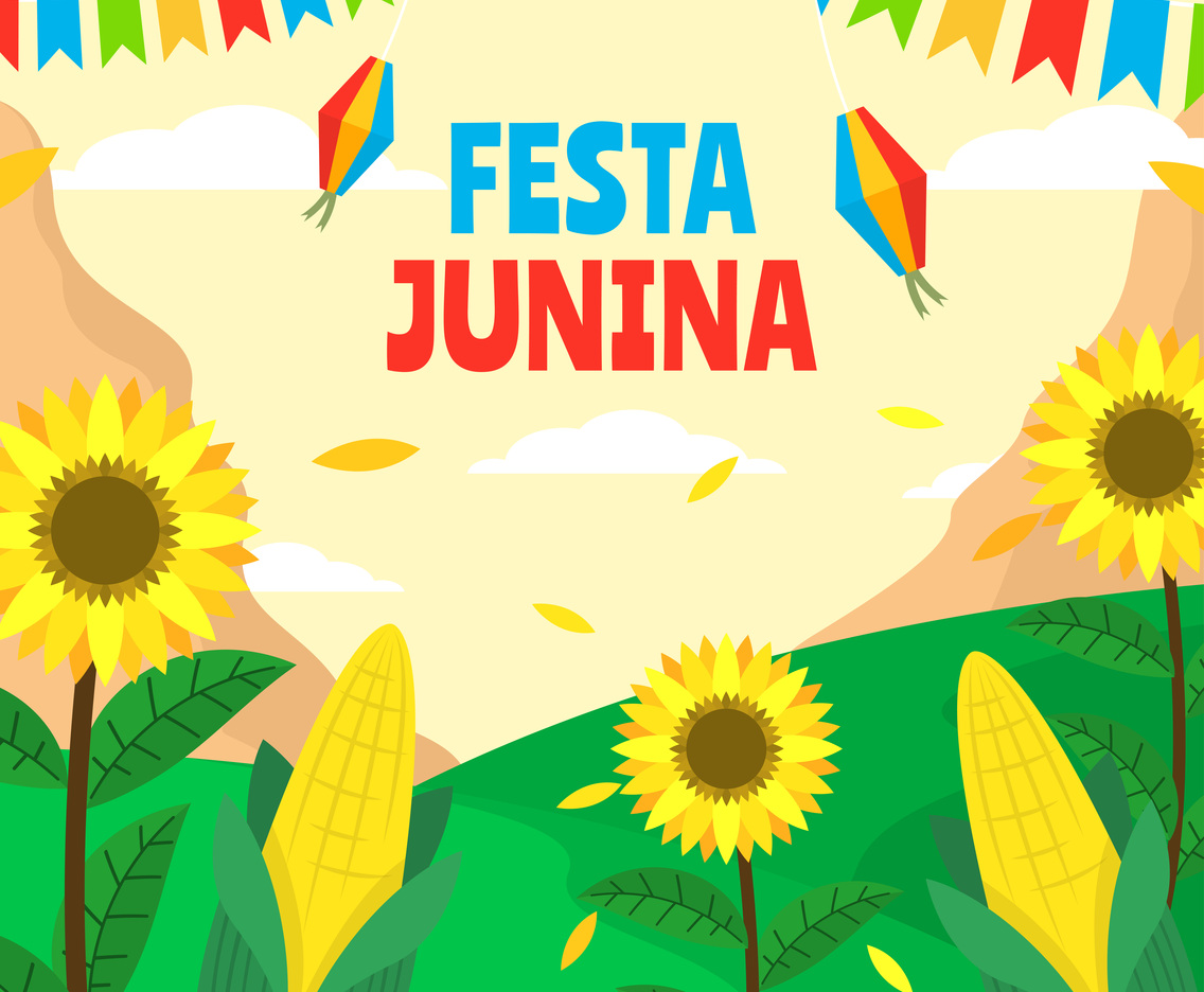 Festa Junina Sun Flower And Corn Flat Background Design