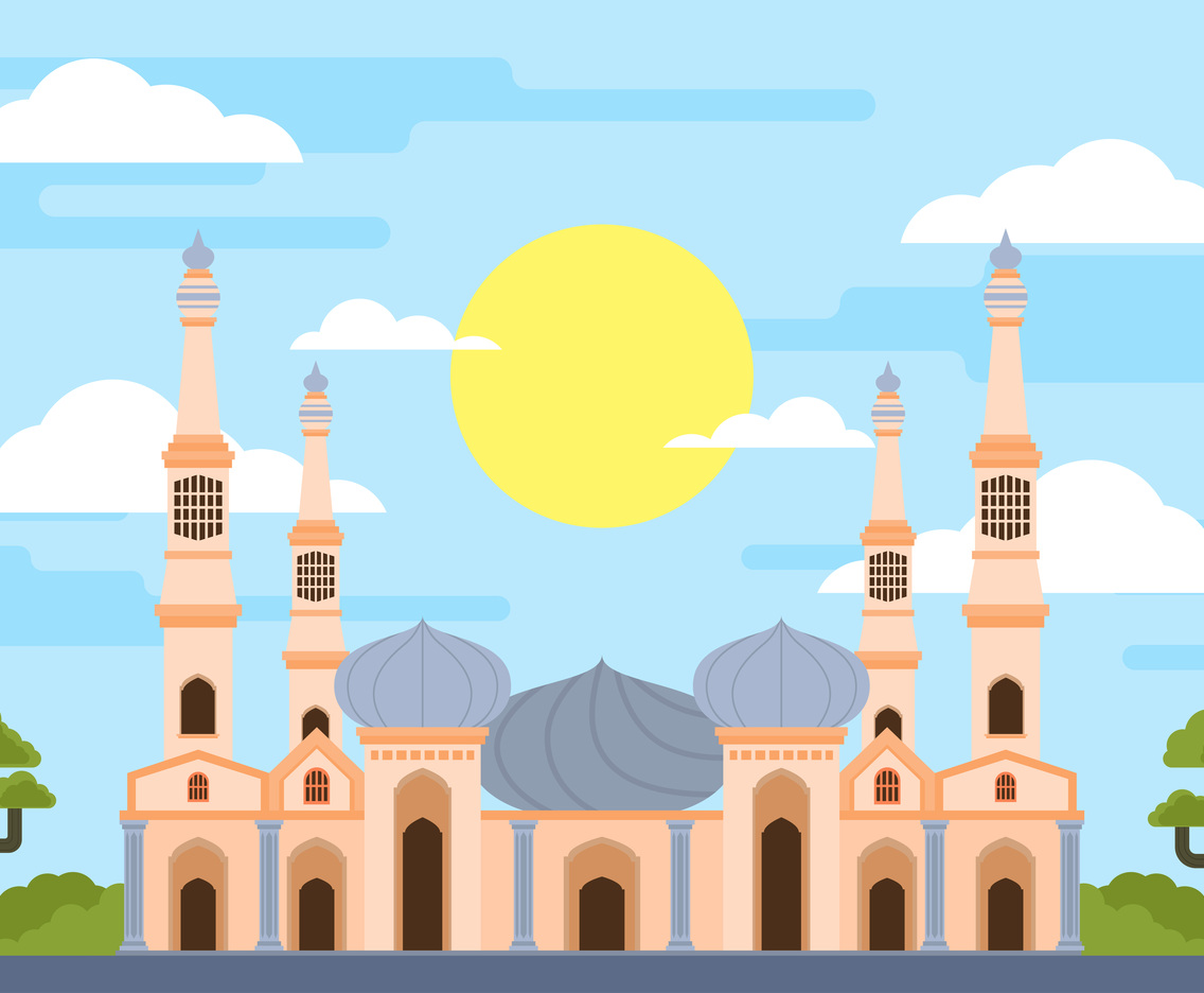 Grand Mosque And The Trees Illustration