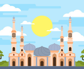 Grand Mosque And The Trees Illustration