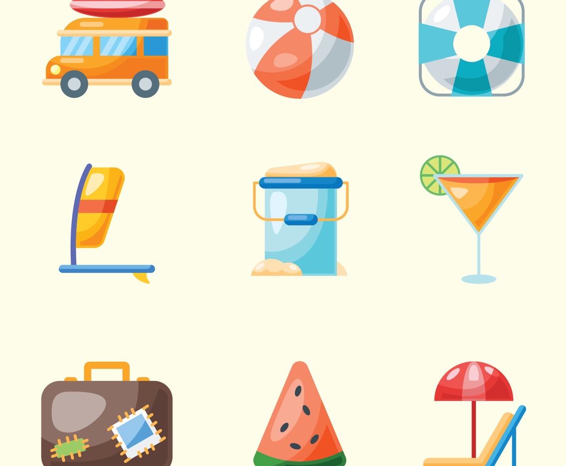 Summer Icon Set Vector Art & Graphics | freevector.com