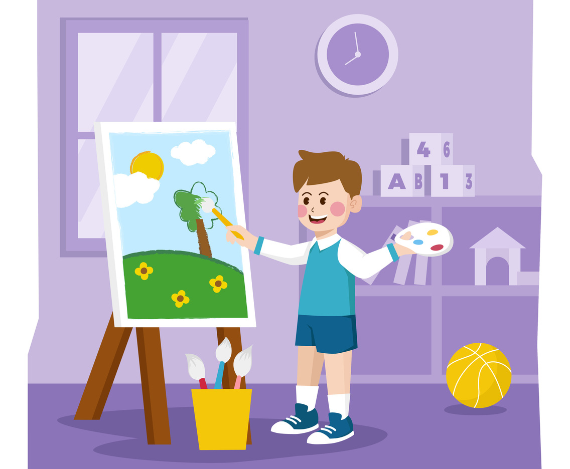 Children Drawing on Canvas