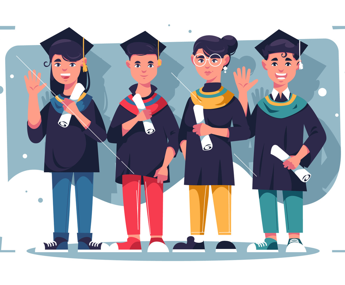 Set of Youth Character Celebrating Graduation