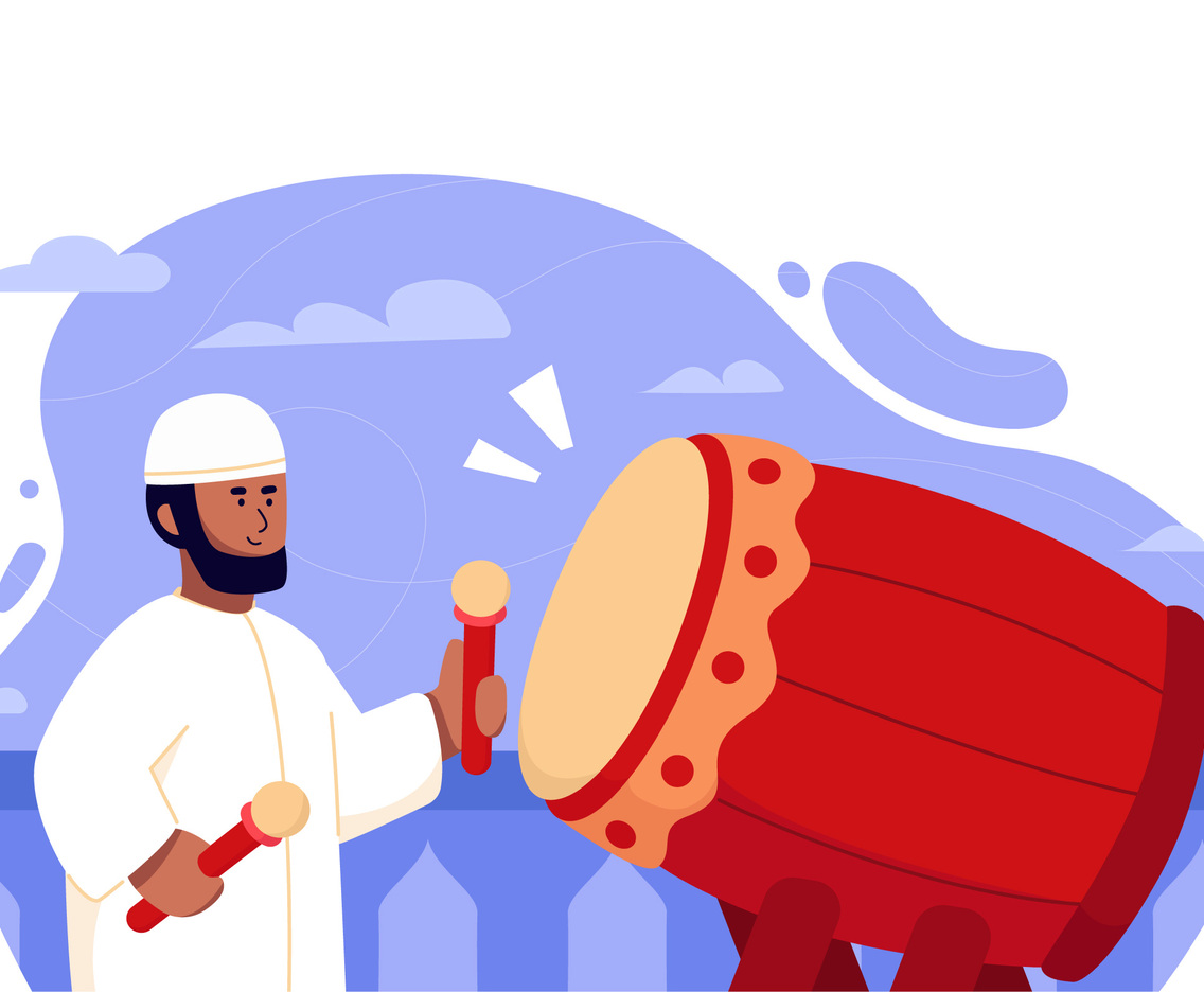 Man Playing Bedug Islamic Traditional Drum