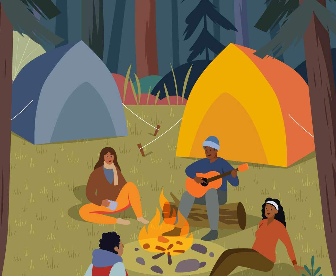 Happy Man And Woman Camping Together