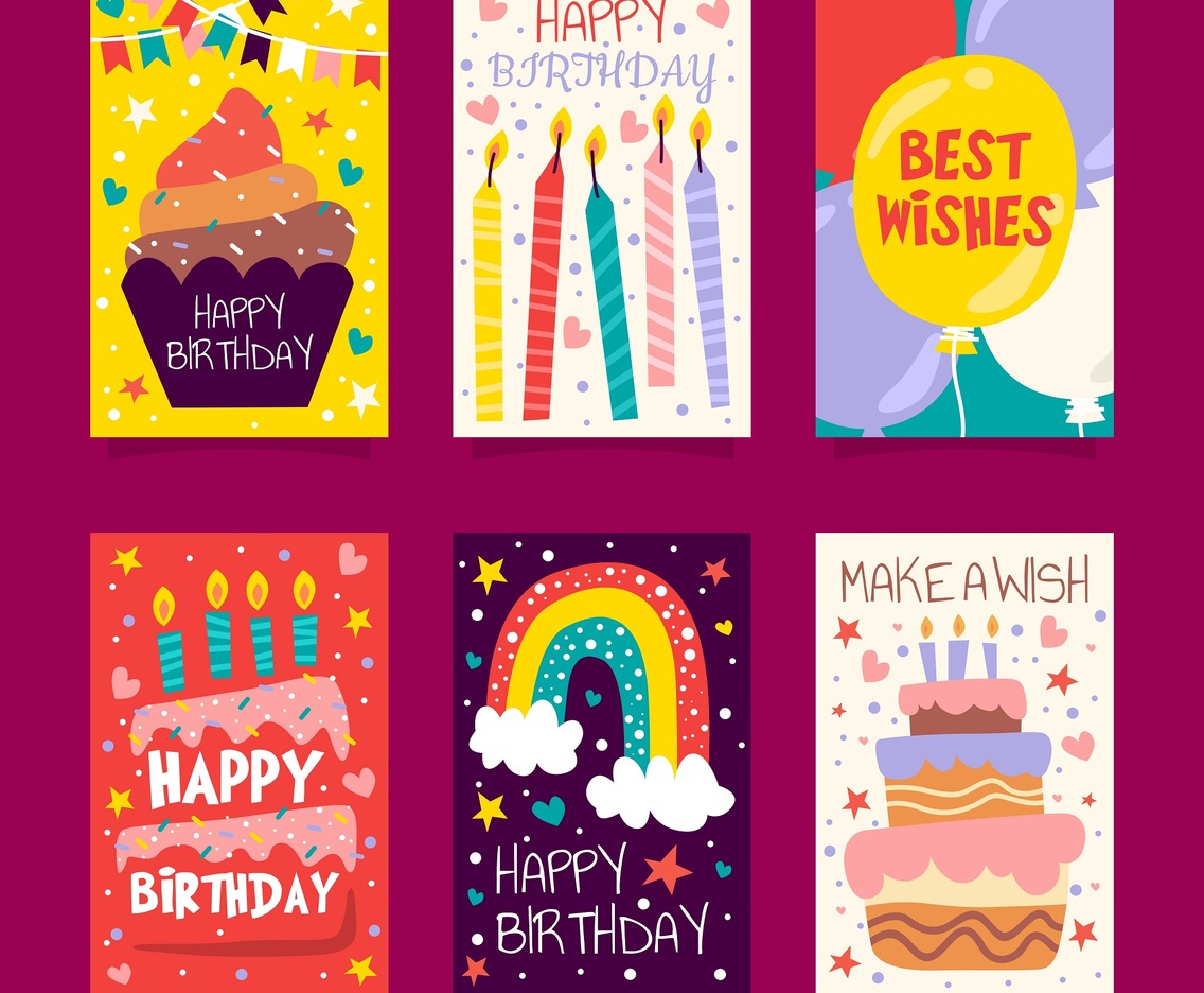 Birthday Card Collection in Doodles Style