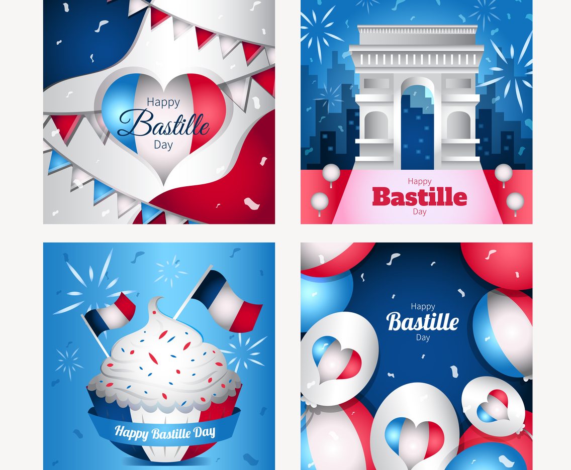 Set of Happy Bastille Day Card