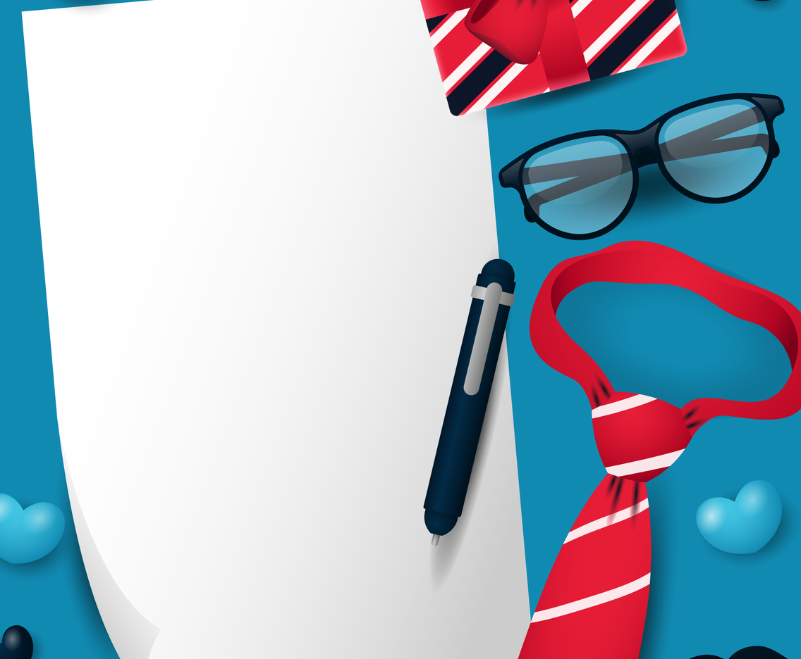 White Paper with Tie, Gift, Glasses, and Moustache for Fathers Day