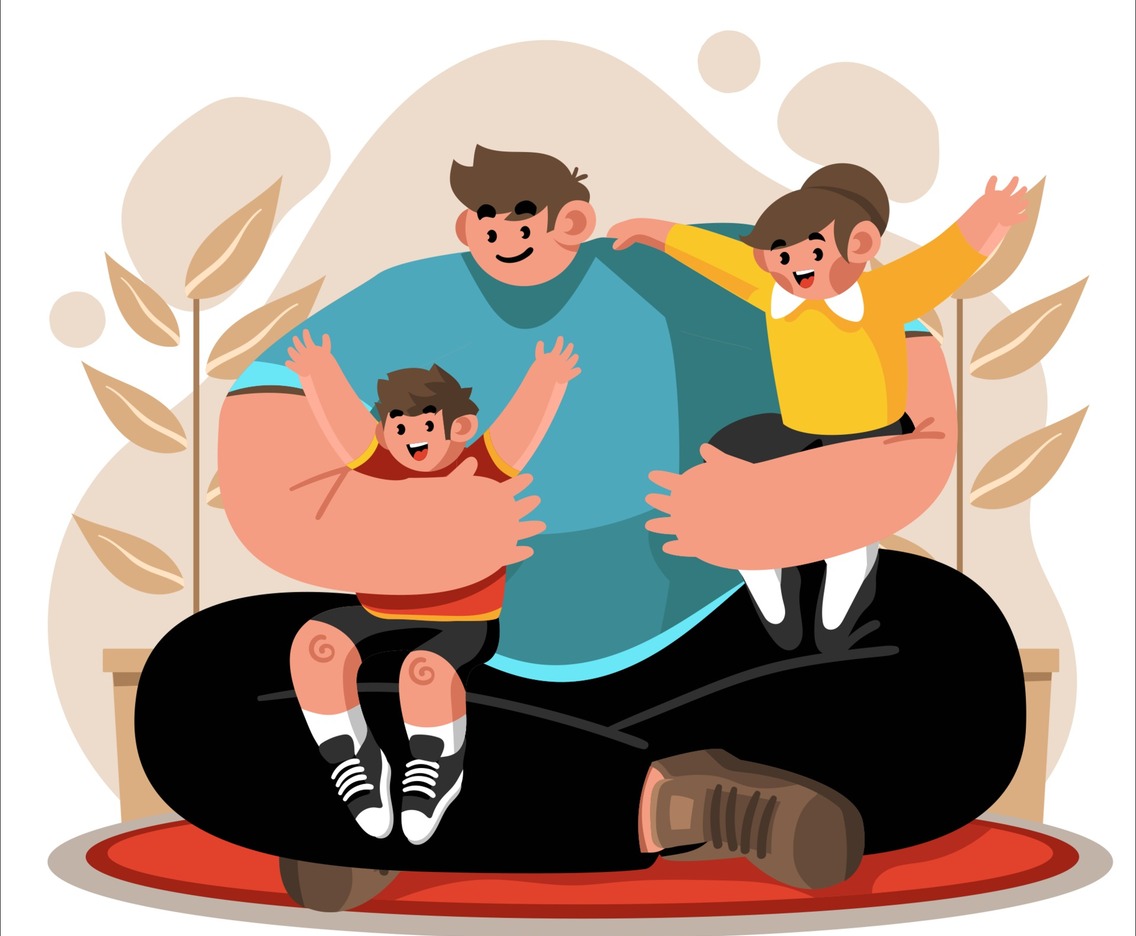 Dad's Hug for His Two Children