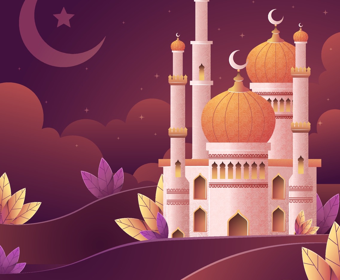 Beautiful Mosque In Gradient Color Concept